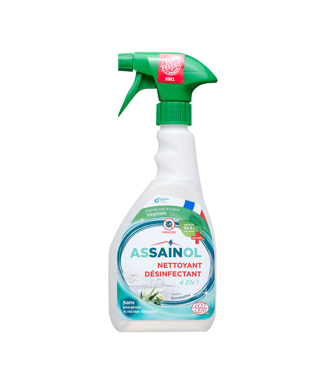 Assainol – Nettoyant Désinfectant d'origine végétale ECOCERT – 4 en 1 –  Eucalyptus – 500ml - Produit d'Entretien Français