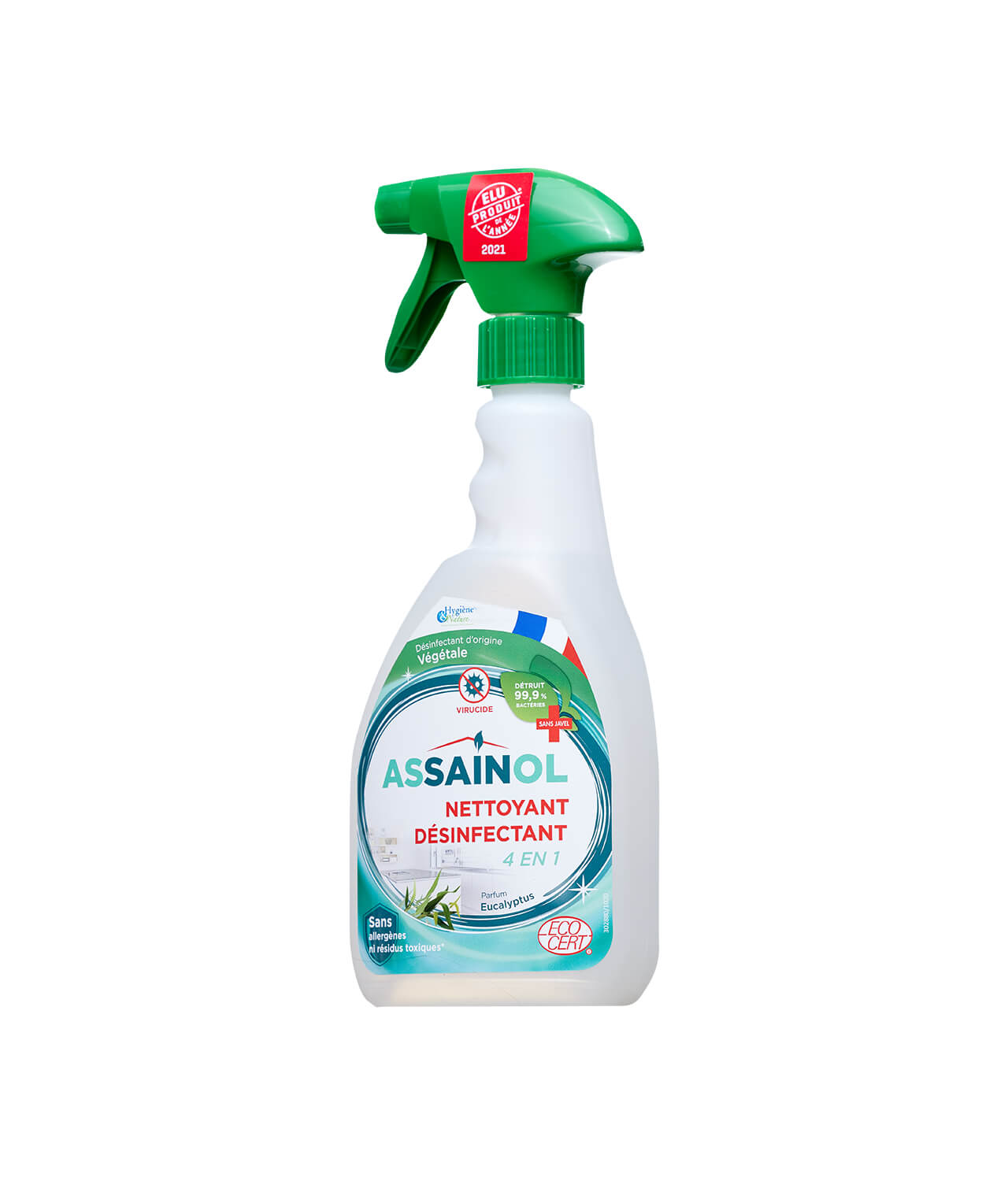 Assainol – Nettoyant Désinfectant d'origine végétale ECOCERT – 4 en 1 –  Eucalyptus – 500ml - Produit d'Entretien Français