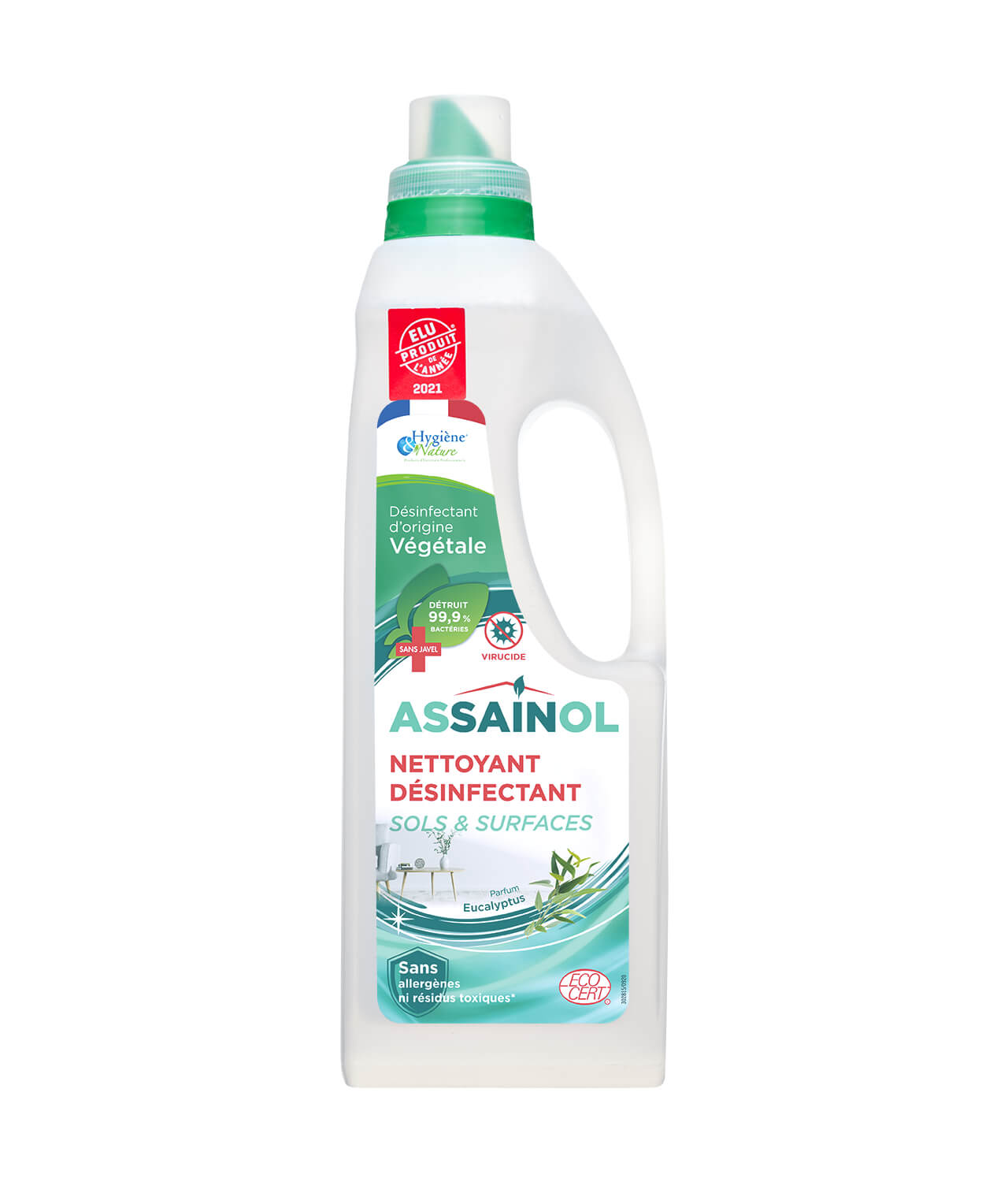 Assainol – Nettoyant Désinfectant d'origine végétale ECOCERT – Sols et  Surfaces – Eucalyptus – 1L - Produit d'Entretien Français