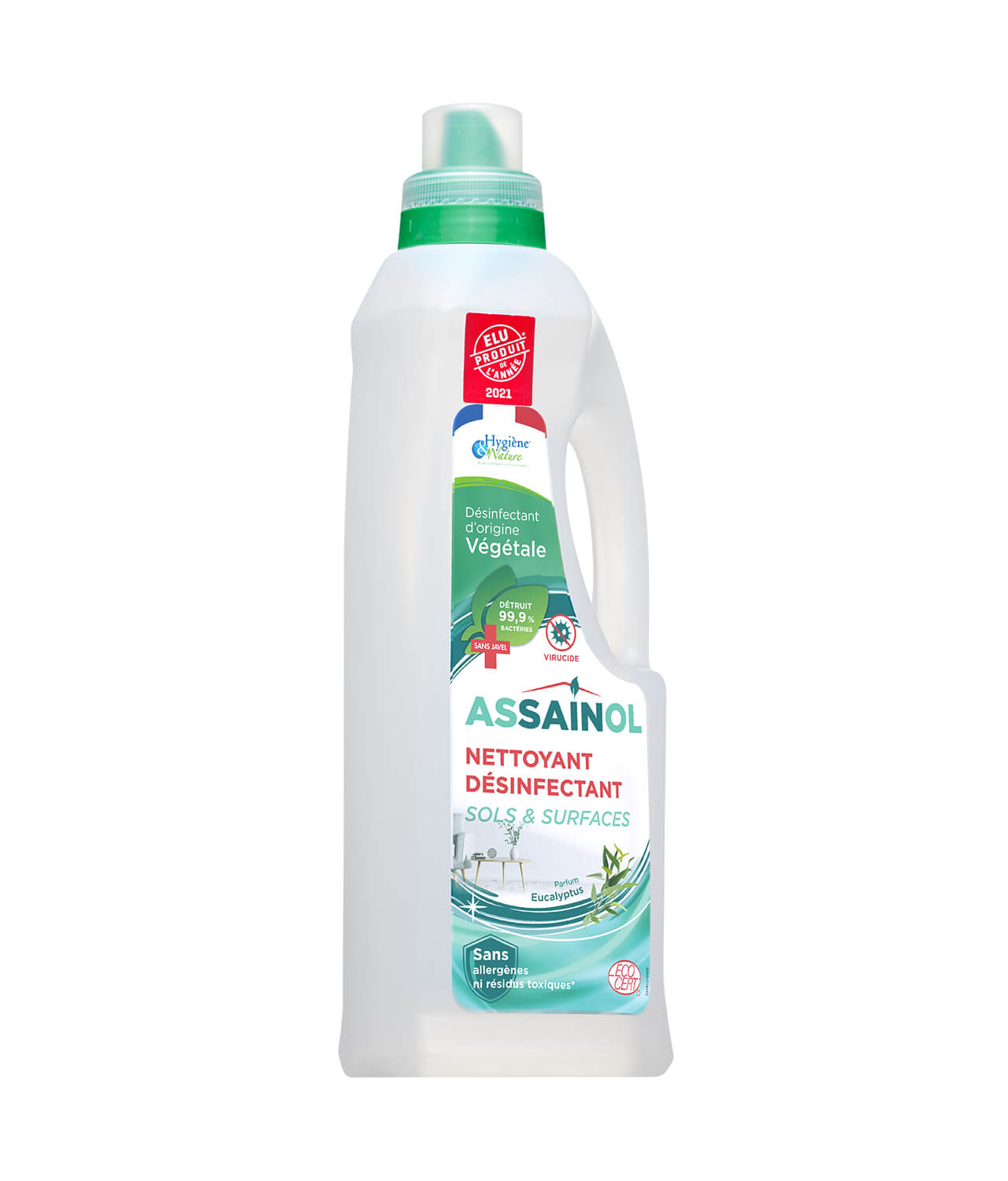 Assainol – Nettoyant Désinfectant d'origine végétale ECOCERT – Sols et  Surfaces – Eucalyptus – 1L - Produit d'Entretien Français