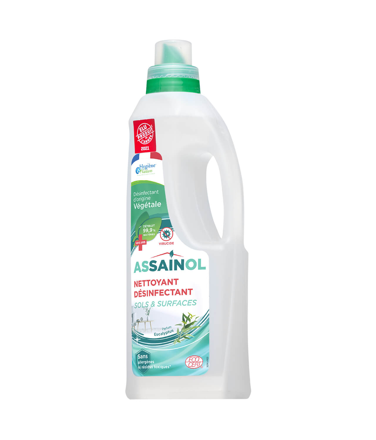 Assainol – Nettoyant Désinfectant d'origine végétale ECOCERT – Sols et  Surfaces – Eucalyptus – 1L - Produit d'Entretien Français