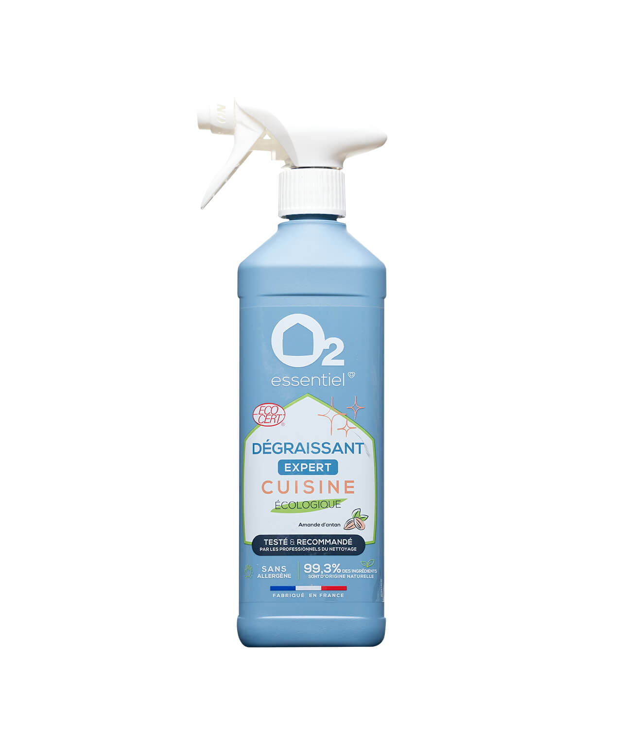 O2 Essentiel – Dégraissant Cuisine, Parfum Amande d'antan – ECOCERT – 500ml  - Produit d'Entretien Français