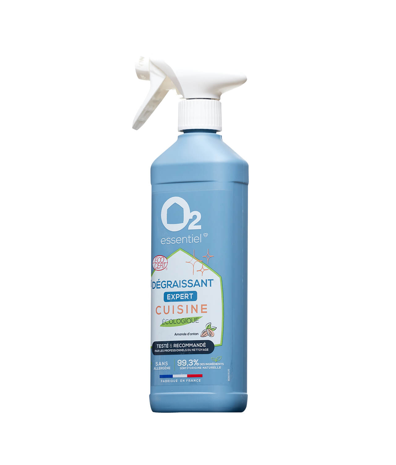 O2 Essentiel – Dégraissant Cuisine, Parfum Amande d'antan – ECOCERT – 500ml  - Produit d'Entretien Français